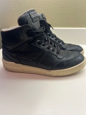 All Saints Black Leather High-Top Sneakers with Cream Sole